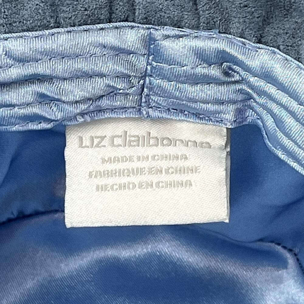 Liz Claiborne Womens Bucket Hat Cloche Blue Faux Suede Silver Crest Logo Vintage - Picture 6 of 8